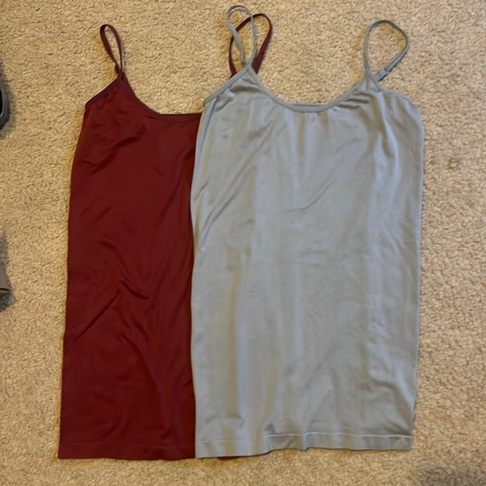 2 Tank Tops, $4 each, one is maroon and the other is grey.